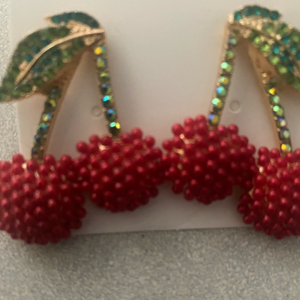 Elegant Red Cherry Earrings - Picture 2 of 3